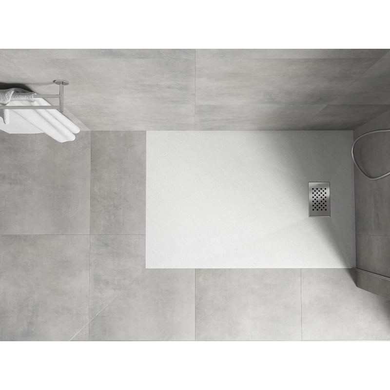 Mexen Hugo rectangular SMC shower tray 90 x 70 cm, white, inox cover - 42107090-X