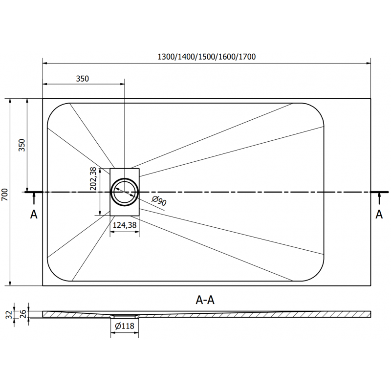 Mexen Hugo rectangular shower tray SMC 130 x 70 cm, white, inox cover - 42107013-X