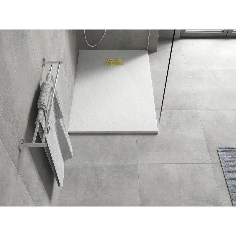 Mexen Hugo rectangular shower tray SMC 80 x 70 cm, white, gold cover - 42107080-G