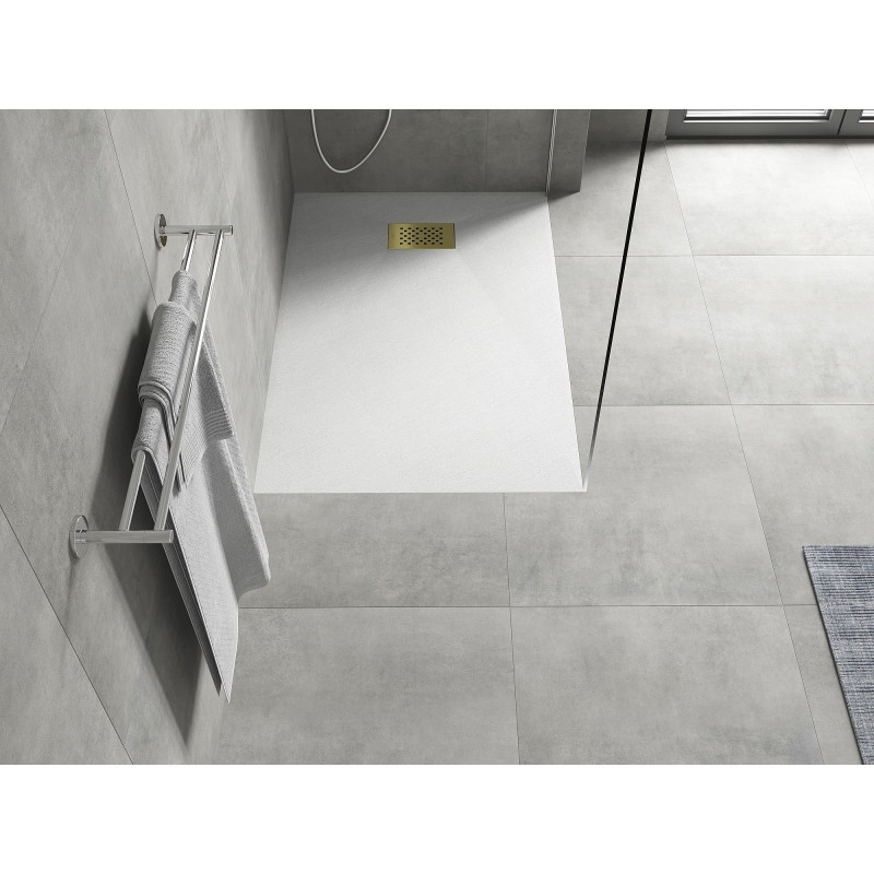 Mexen Hugo rectangular SMC shower tray 90 x 70 cm, white, gold cover - 42107090-G