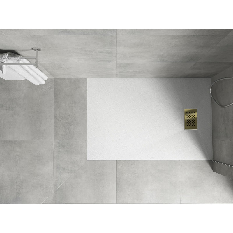 Mexen Hugo rectangular SMC shower tray 90 x 70 cm, white, gold cover - 42107090-G