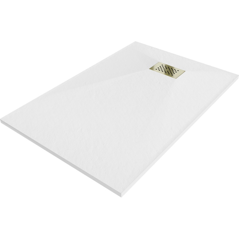 Mexen Hugo rectangular SMC shower tray 90 x 70 cm, white, gold cover - 42107090-G