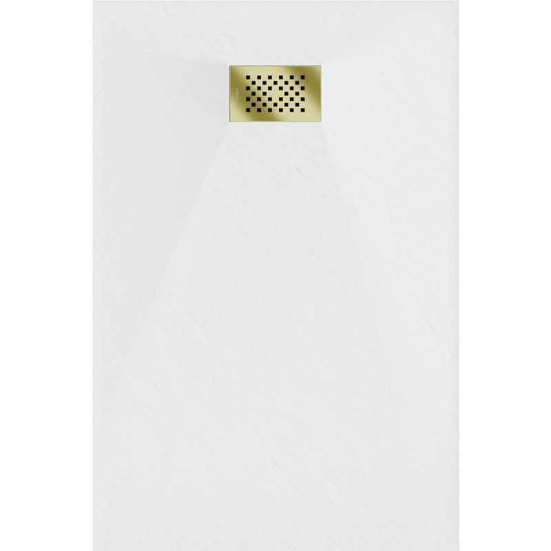 Mexen Hugo rectangular SMC shower tray 90 x 70 cm, white, gold cover - 42107090-G