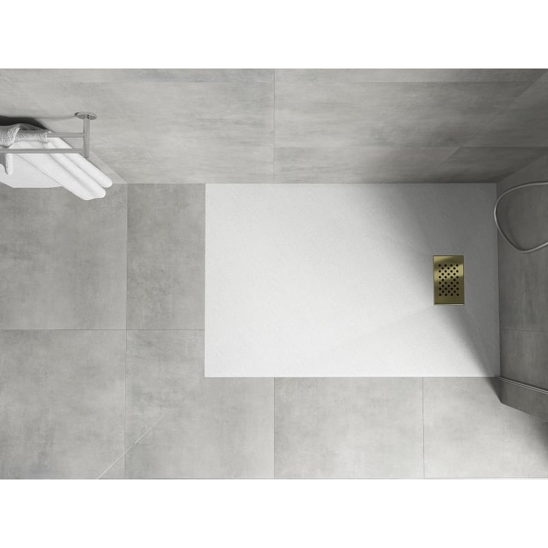 Mexen Hugo rectangular SMC shower tray 120 x 70 cm, white, gold cover - 42107012-G