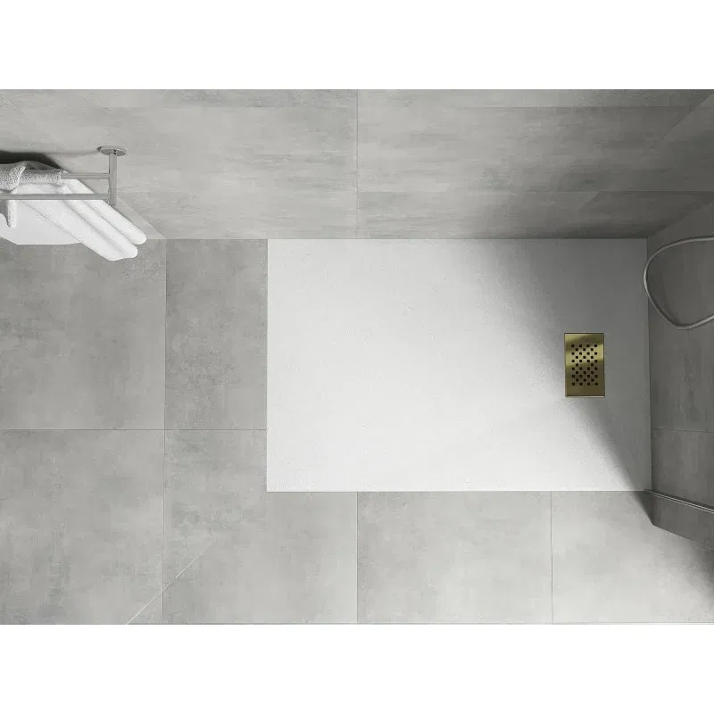 Mexen Hugo rectangular SMC shower tray 130 x 70 cm, white, gold cover - 42107013-G