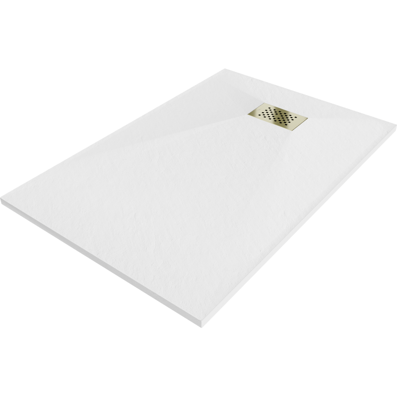 Mexen Hugo rectangular SMC shower tray 130 x 70 cm, white, gold cover - 42107013-G