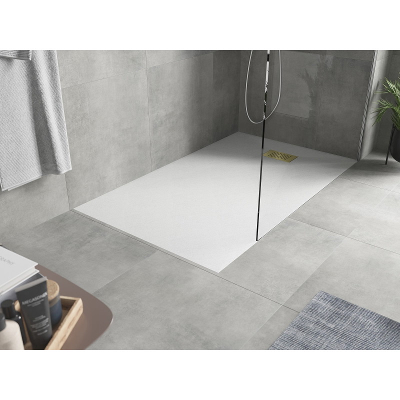 Mexen Hugo rectangular shower tray SMC 150 x 70 cm, white, gold cover - 42107015-G