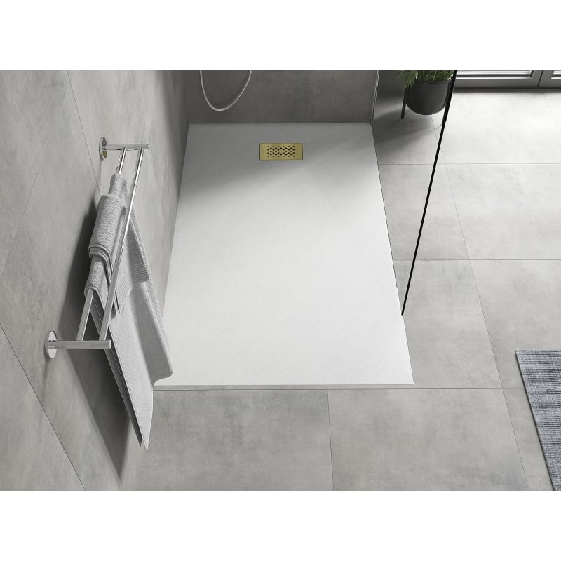 Mexen Hugo rectangular shower tray SMC 150 x 70 cm, white, gold cover - 42107015-G
