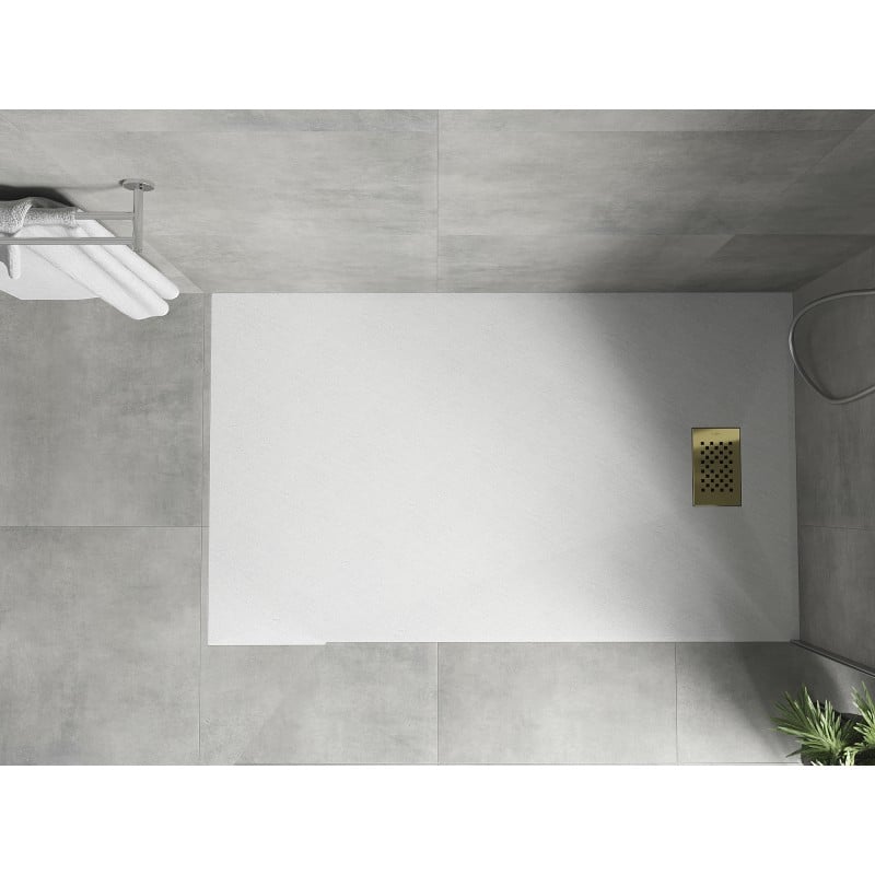 Mexen Hugo rectangular shower tray SMC 140 x 70 cm, white, gold cover - 42107014-G