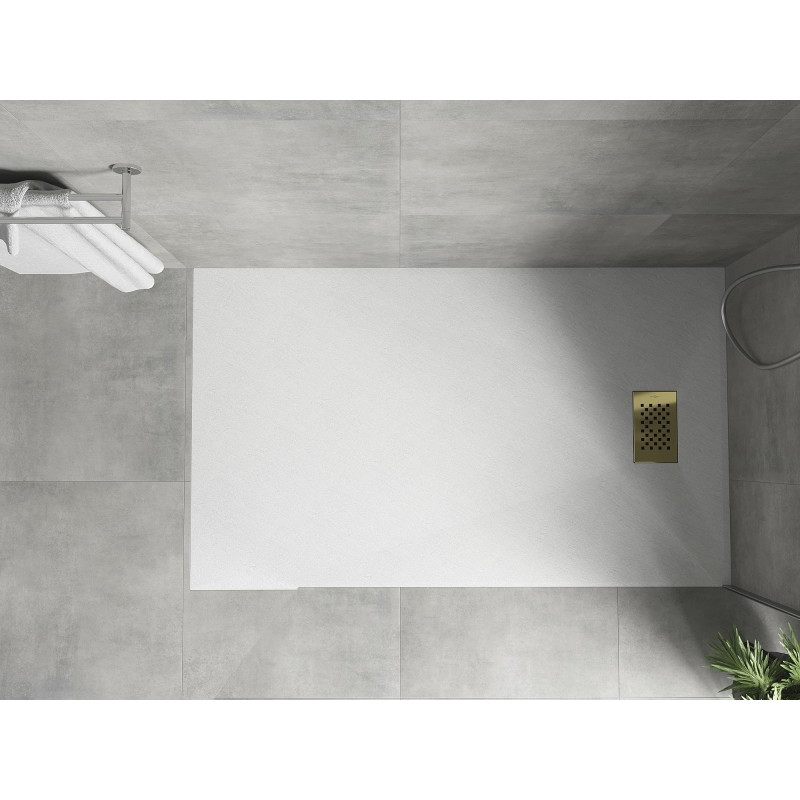 Mexen Hugo rectangular SMC shower tray 140 x 70 cm, white, gold cover - 42107014-G