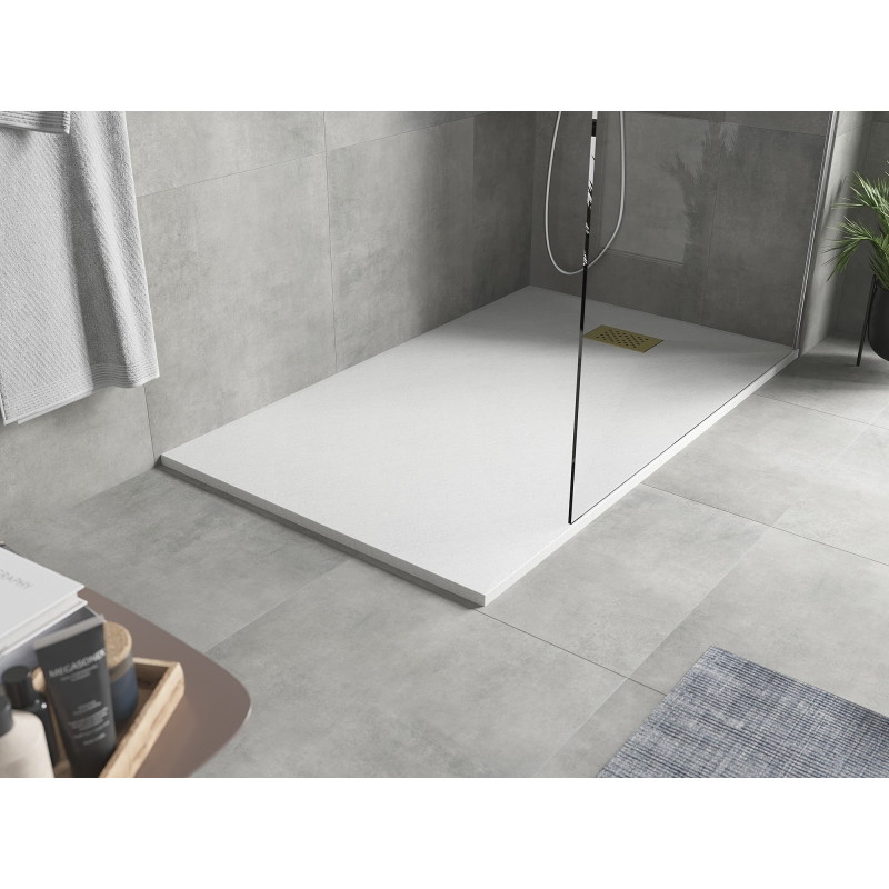 Mexen Hugo rectangular SMC shower tray 140 x 70 cm, white, gold cover - 42107014-G