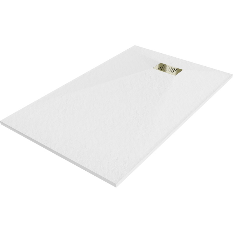 Mexen Hugo rectangular SMC shower tray 140 x 70 cm, white, gold cover - 42107014-G