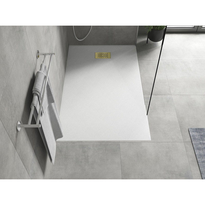 Mexen Hugo rectangular SMC shower tray 160 x 70 cm, white, gold cover - 42107016-G