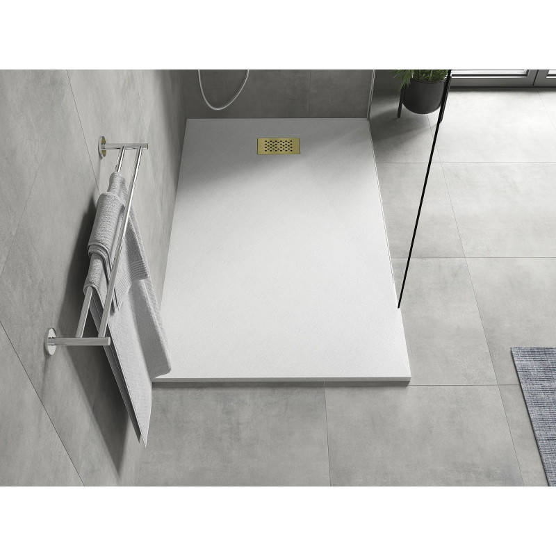 Mexen Hugo rectangular SMC shower tray 160 x 70 cm, white, gold cover - 42107016-G