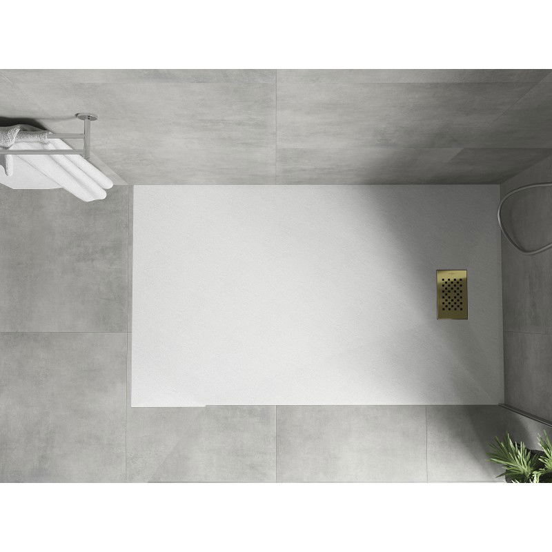 Mexen Hugo rectangular shower tray SMC 140 x 80 cm, white, gold cover - 42108014-G