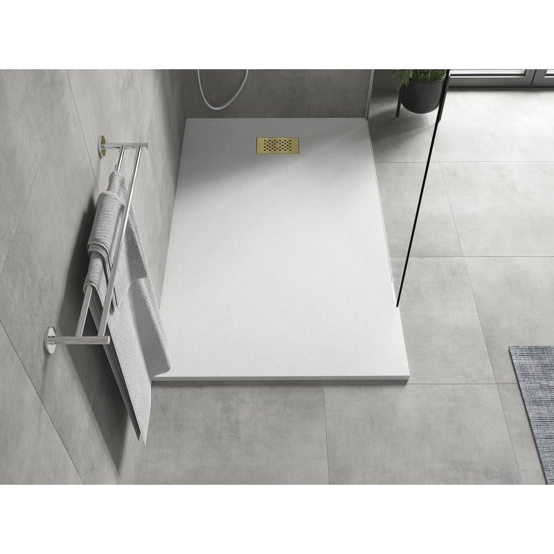 Mexen Hugo rectangular shower tray SMC 140 x 80 cm, white, gold cover - 42108014-G