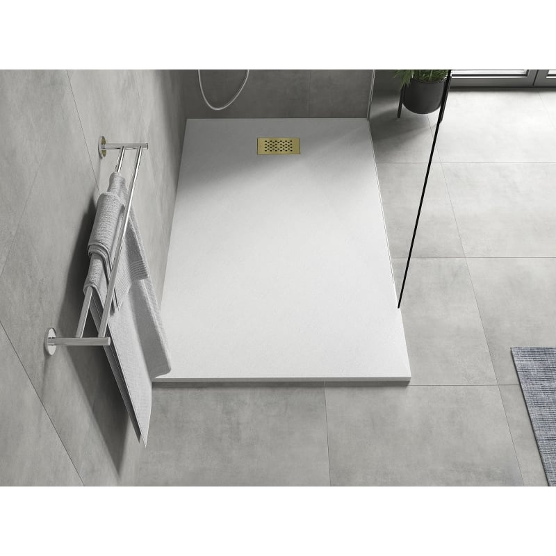 Mexen Hugo rectangular SMC shower tray 140 x 80 cm, white, gold cover - 42108014-G
