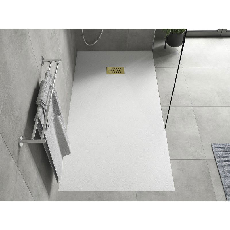 Mexen Hugo rectangular SMC shower tray 170 x 80 cm, white, gold cover - 42108017-G