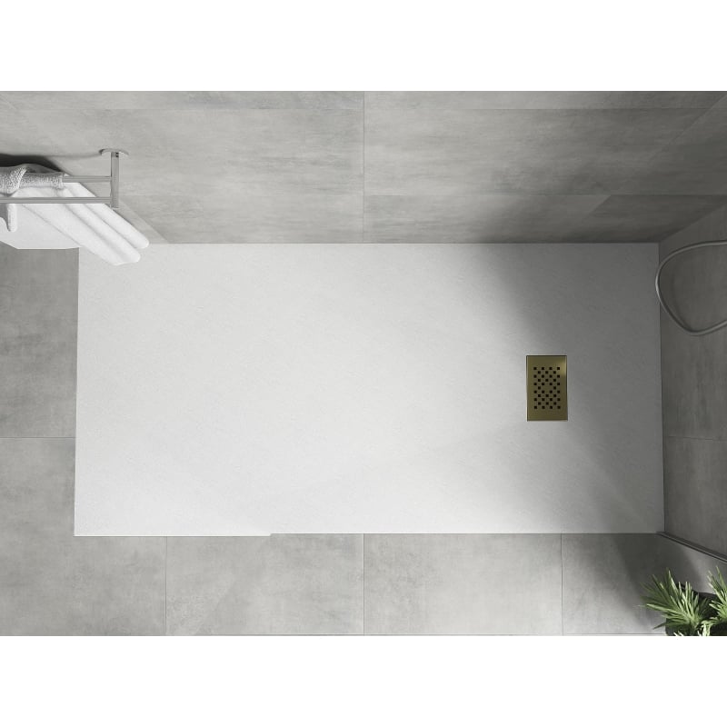 Mexen Hugo rectangular SMC shower tray 180 x 80 cm, white, gold cover - 42108018-G