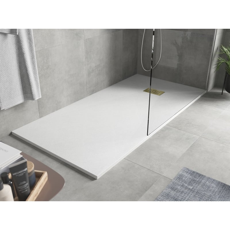 Mexen Hugo rectangular SMC shower tray 180 x 80 cm, white, gold cover - 42108018-G
