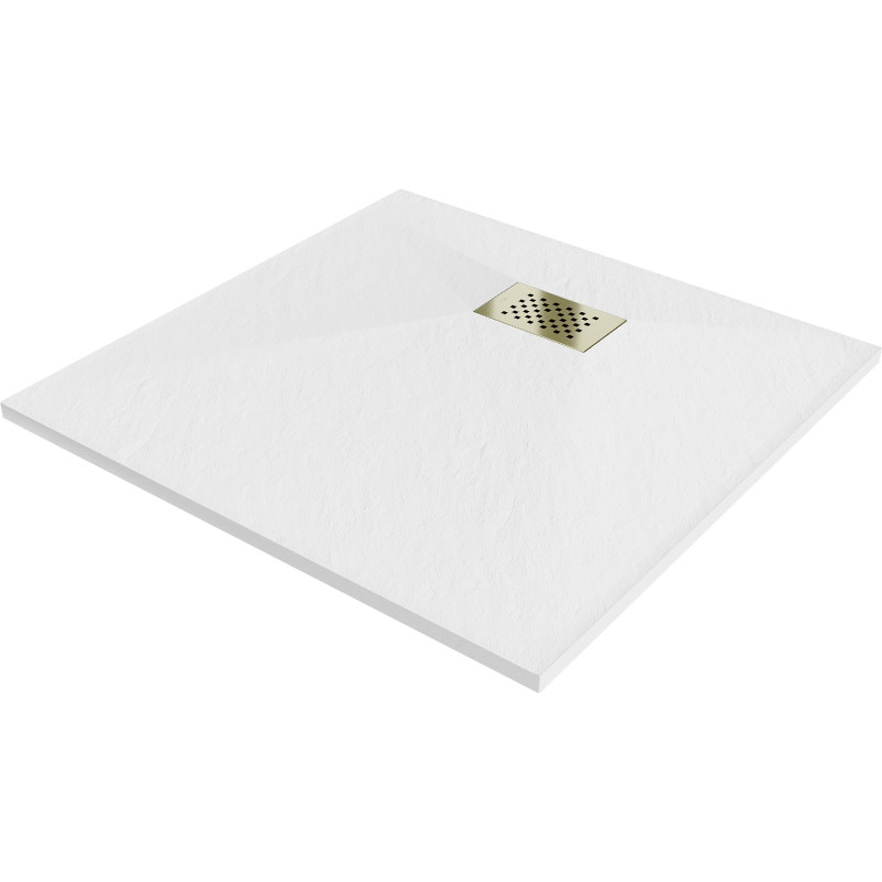 Mexen Hugo square shower tray SMC 90 x 90 cm, white, gold cover - 42109090-G