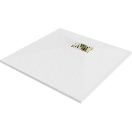 Mexen Hugo square shower tray SMC 90 x 90 cm, white, gold cover - 42109090-G