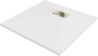 Mexen Hugo square shower tray SMC 90 x 90 cm, white, gold cover - 42109090-G