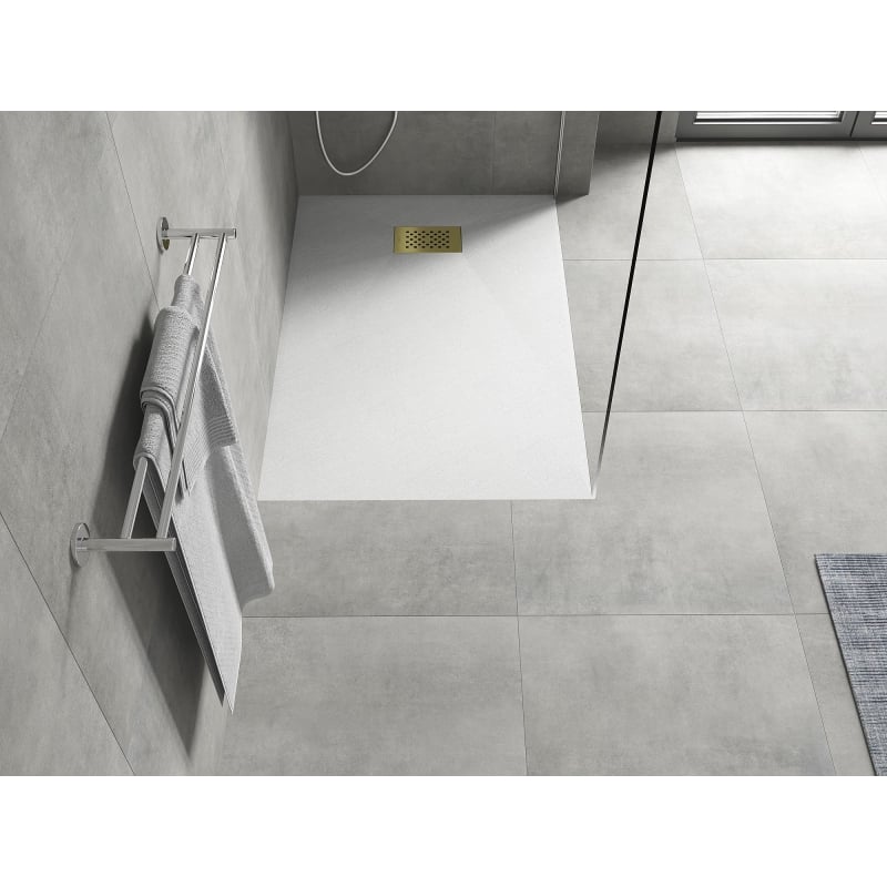 Mexen Hugo rectangular SMC shower tray 100 x 90 cm, white, gold cover - 42109010-G