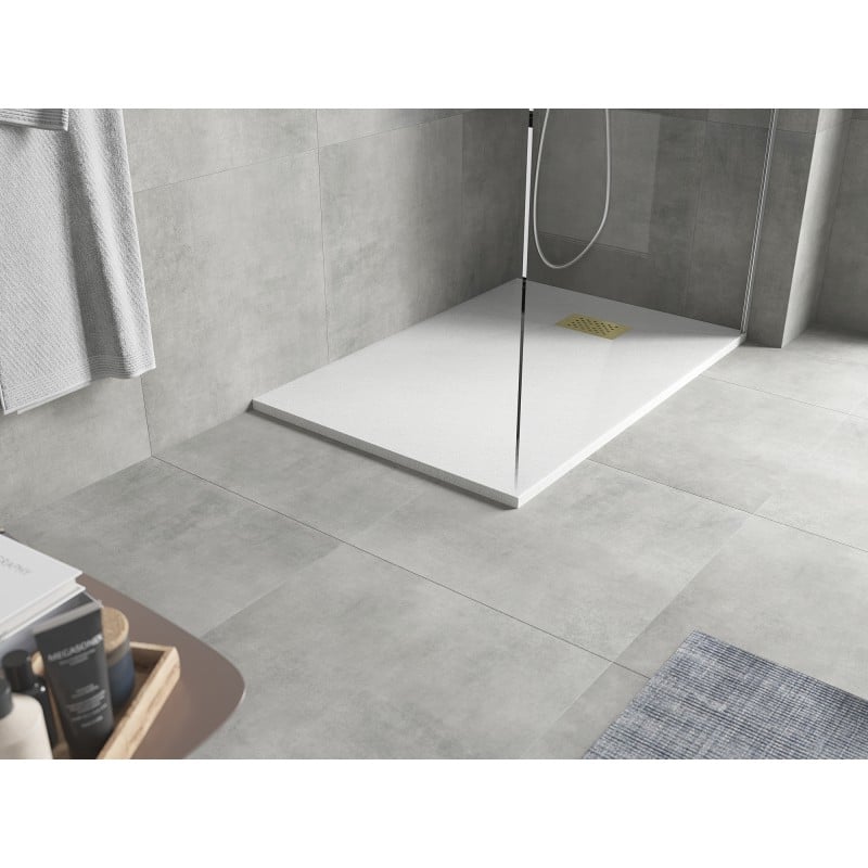 Mexen Hugo rectangular shower tray SMC 110 x 90 cm, white, gold cover - 42109011-G