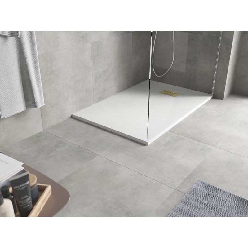Mexen Hugo rectangular SMC shower tray 110 x 90 cm, white, gold cover - 42109011-G