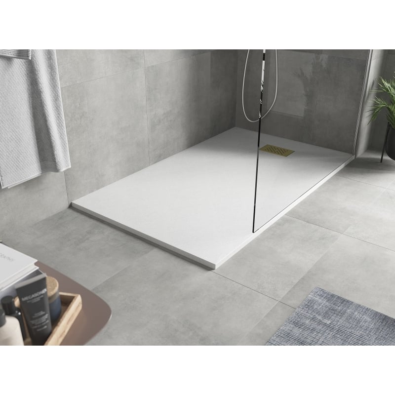 Mexen Hugo rectangular SMC shower tray 150 x 90 cm, white, gold cover - 42109015-G