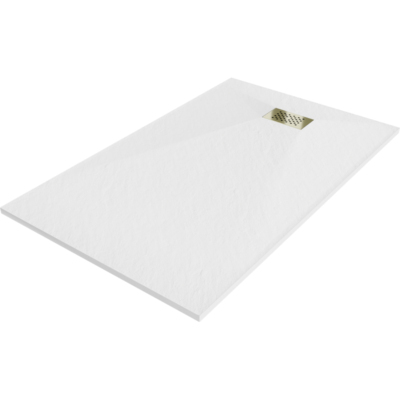 Mexen Hugo rectangular shower tray SMC 160 x 90 cm, white, gold cover - 42109016-G