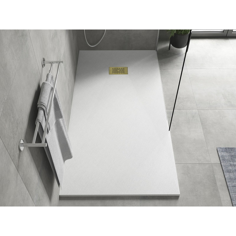 Mexen Hugo rectangular SMC shower tray 170 x 90 cm, white, gold cover - 42109017-G