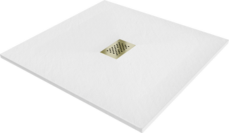 Mexen Hugo square shower tray SMC 100 x 100 cm, white, golden cover - 42101010-G