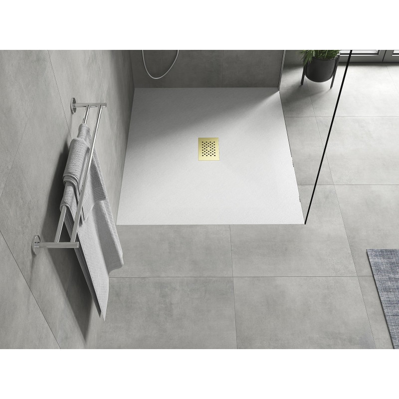 Mexen Hugo rectangular SMC shower tray 120 x 100 cm, white, gold cover - 42101012-G