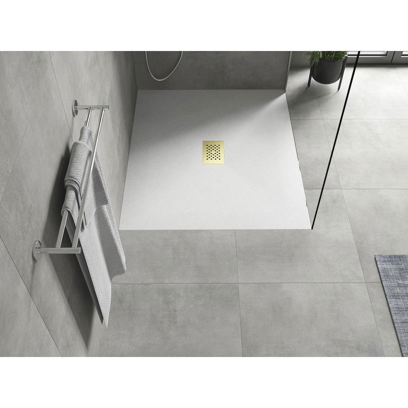 Mexen Hugo rectangular shower tray SMC 140 x 100 cm, white, gold cover - 42101014-G