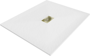Mexen Hugo rectangular SMC shower tray 140 x 100 cm, white, gold cover - 42101014-G