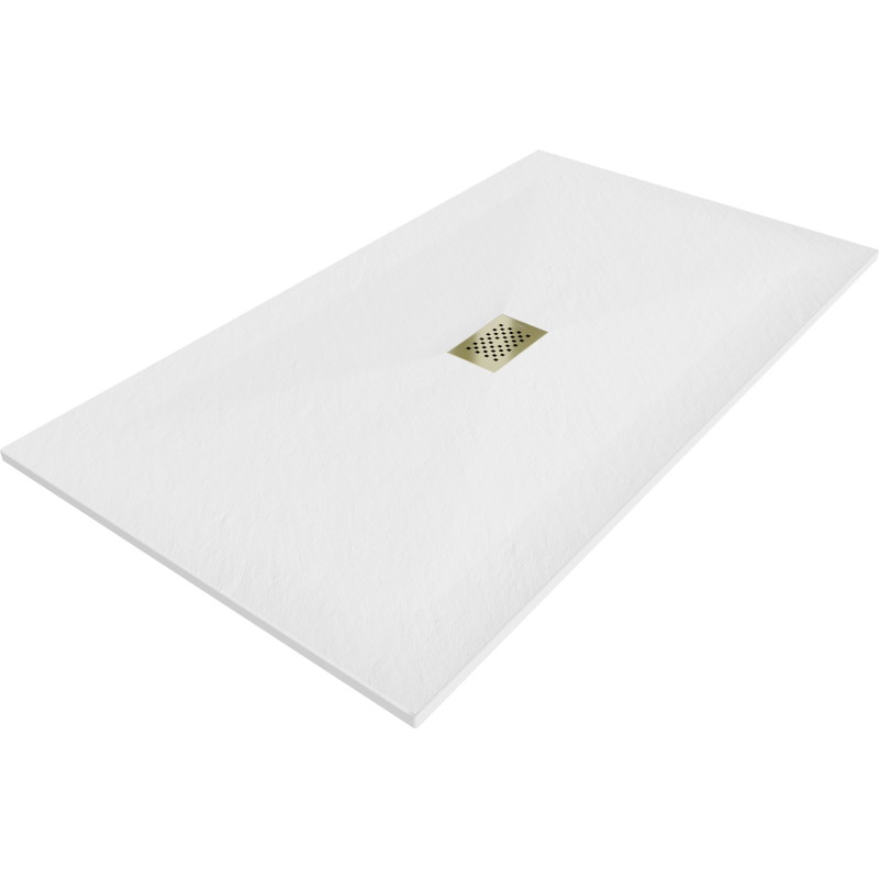 Mexen Hugo rectangular SMC shower tray 160 x 100 cm, white, gold cover - 42101016-G