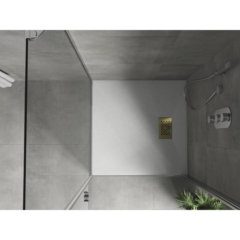 Mexen Hugo square SMC shower tray 70 x 70 cm, white, gold cover - 42107070-G