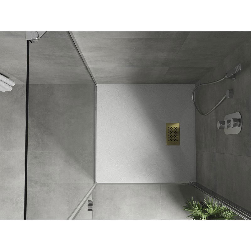 Mexen Hugo SMC Square Shower Tray 90 x 90 cm, White, Gold Cover - 42109090-G