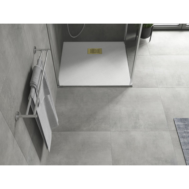 Mexen Hugo square shower tray SMC 90 x 90 cm, white, gold cover - 42109090-G