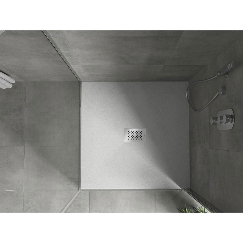 Mexen Hugo square shower tray SMC 100 x 100 cm, white, inox cover - 42101010-X