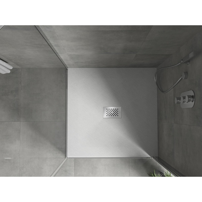 Mexen Hugo square SMC shower tray 100 x 100 cm, white, inox cover - 42101010-X