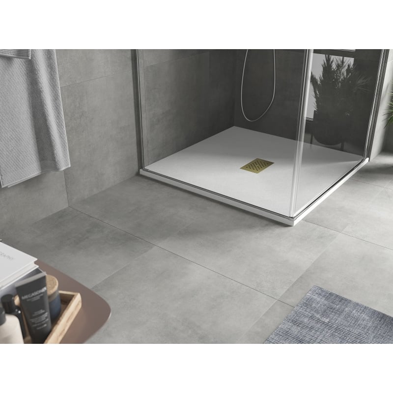 Mexen Hugo square shower tray SMC 100 x 100 cm, white, golden cover - 42101010-G