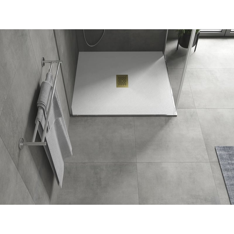 Mexen Hugo square shower tray SMC 100 x 100 cm, white, golden cover - 42101010-G