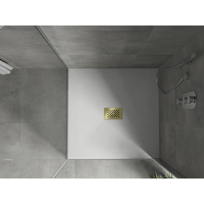 Mexen Hugo square shower tray SMC 100 x 100 cm, white, gold cover - 42101010-G