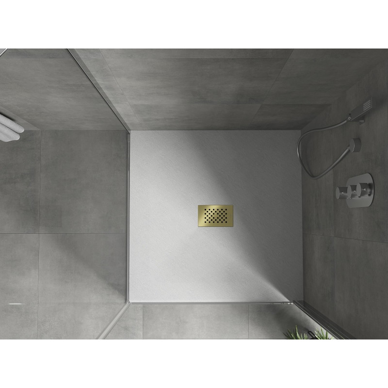 Mexen Hugo square shower tray SMC 100 x 100 cm, white, golden cover - 42101010-G