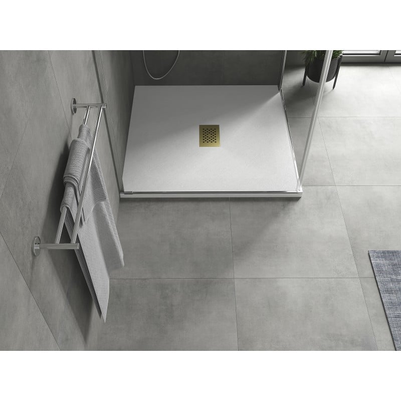 Mexen Hugo square shower tray SMC 100 x 100 cm, white, gold cover - 42101010-G