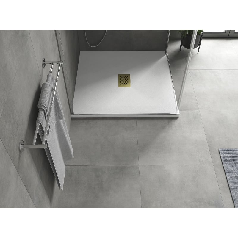 Mexen Hugo square shower tray SMC 100 x 100 cm, white, golden cover - 42101010-G