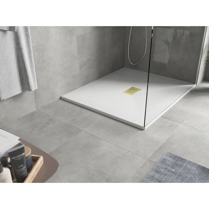 Mexen Hugo rectangular shower tray SMC 110 x 100 cm, white, golden cover - 42101011-G